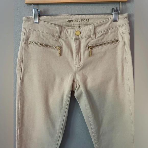 Michael Kors Zipper Pocket Detail Logo Skinny Jeans size 2 - Khaki - Picture 2 of 6